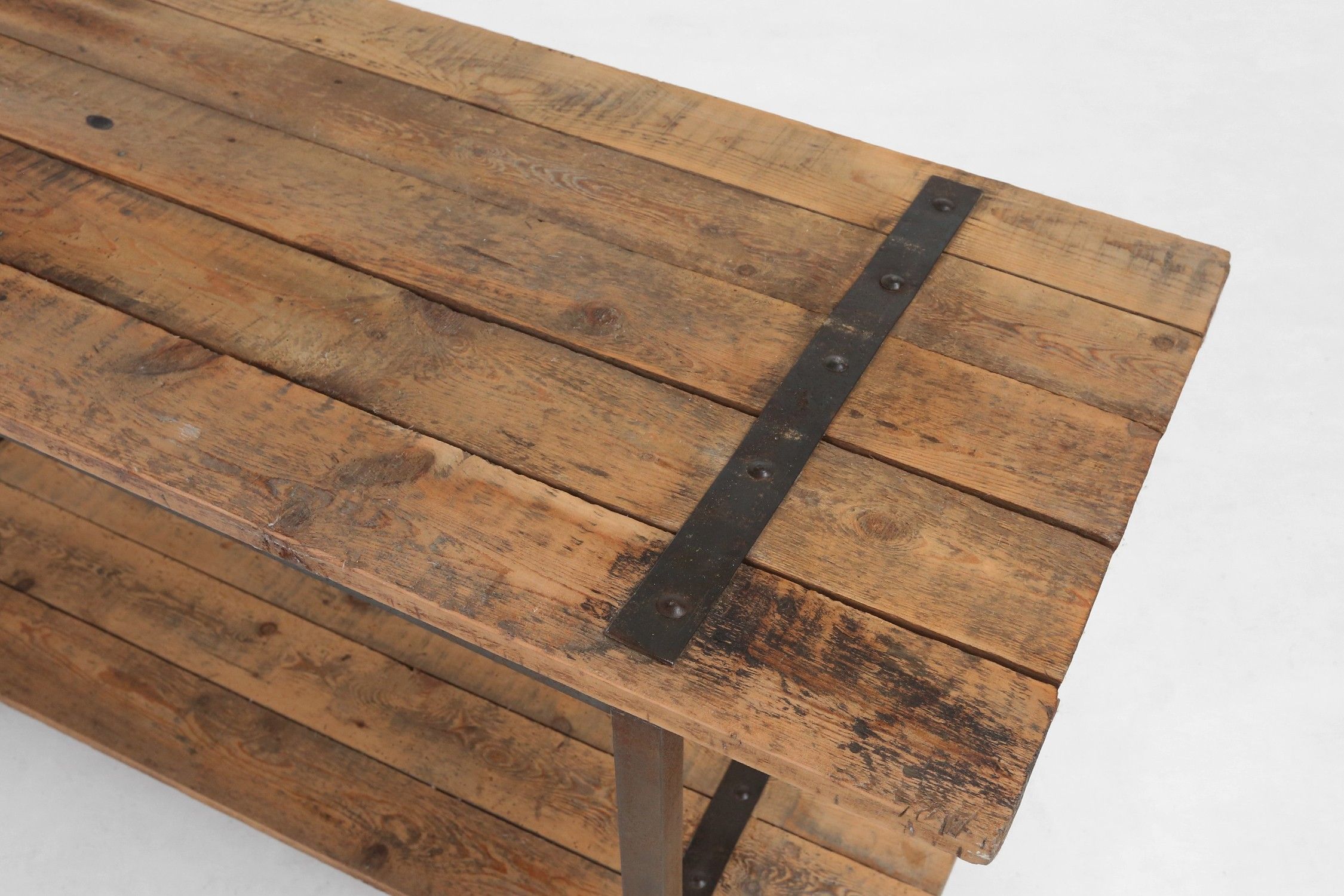  Industrial side tables with metal frame and wooden top and removable platform, Belgium, 1920thumbnail